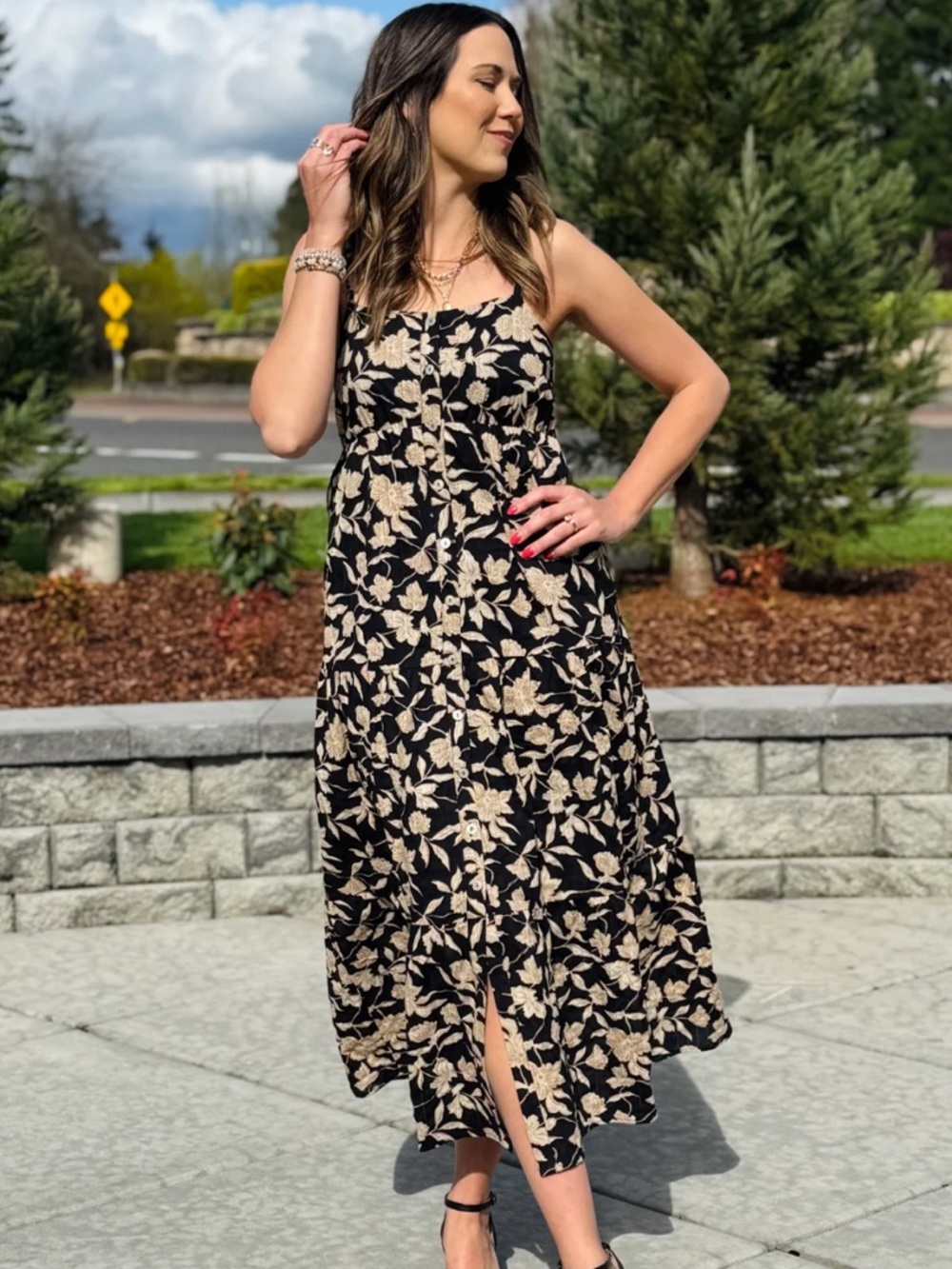 NWT Sanctuary Black & Tan Tiered Picot Maxi Sundress Size XS